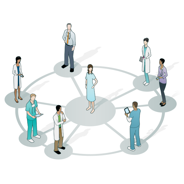 Doctors circling a patient